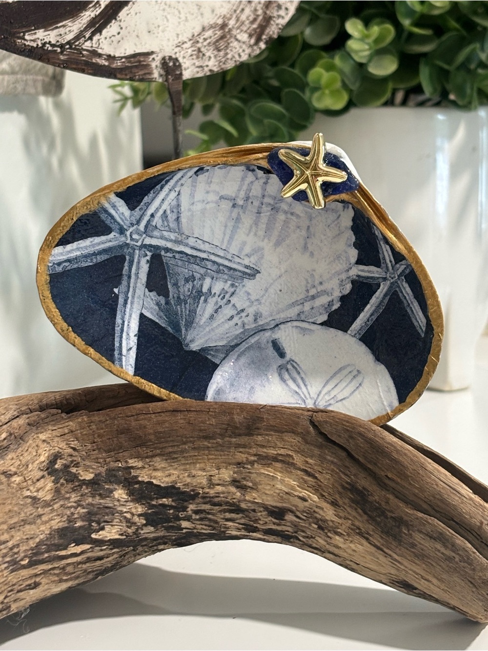 Navy Shell & Starfish Decorative Trinket Dish
